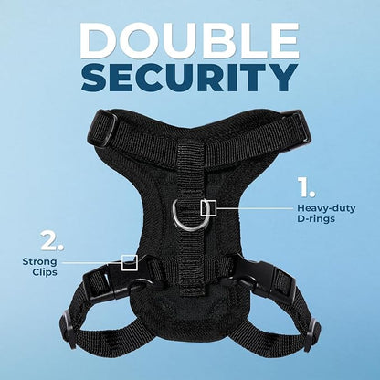 Voyager Step-in Lock Adjustable Cat Harness w. Cat Leash Combo Set with Neoprene Handle 5ft - Supports Small, Medium and Large Breed Cats by Best Pet Supplies - Black, XXS