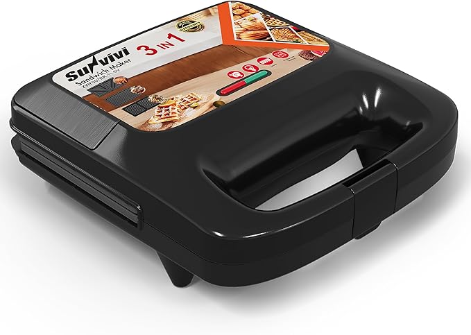 Sunvivi 3 in 1 Electric Sandwich Maker: Panini Press Grill and Waffle Iron Set