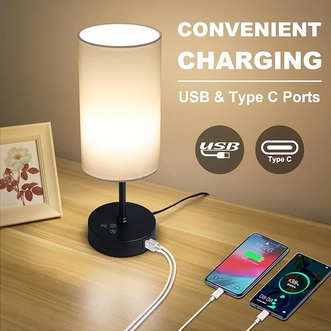 Unicozin Table Lamp,3 CCT 3000K/4500K/6500K & RGB Color Changing,Stepless Dimmable Touch Control Bedside Lamp for Reading,Ambience Nightstand Light for Home Decor Party,White Shade