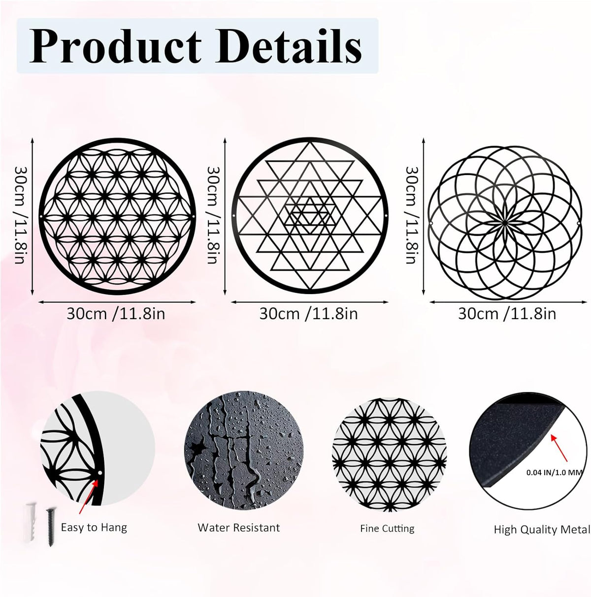 3 Pcs Metal Abstract Wall Decor, Minimalist Lines Wall Hanging Art Painting, Modern Geometric Black Wall Sculpture Suitable for Home Office, Hotel Living Room, Bedroom and other Home Decoration（Circle）