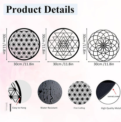 3 Pcs Metal Abstract Wall Decor, Minimalist Lines Wall Hanging Art Painting, Modern Geometric Black Wall Sculpture Suitable for Home Office, Hotel Living Room, Bedroom and other Home Decoration（Circle）