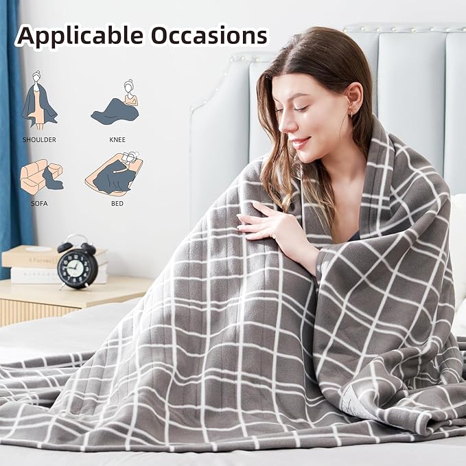 Electric Heated Blanket Queen Size 84"x90", Dual Controllers & Heating Zones
