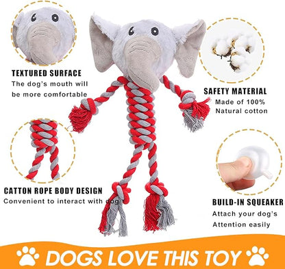 Rope Dog Toys to Keep Them Busy - Tug of War Dog Toys for Boredom Plush Interactive Squeaky Puppy Toys for Small Medium Large Dogs