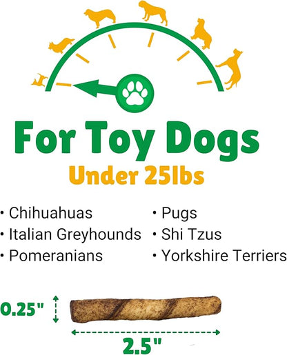 Lucky Premium Treats Beef Basted Rawhide – All-Natural Rawhide and Beef Dog Treats for Extra Small Dogs, Gluten Free Premium Toy Breed Dog Treats (50 Chews)