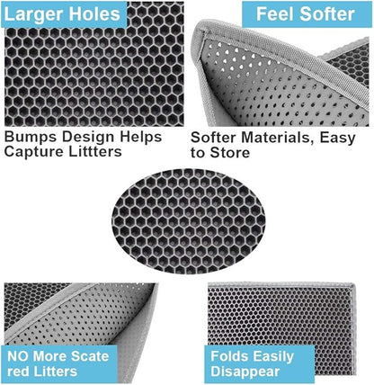 Pieviev Cat Litter Mat Double Layer Waterproof Urine Proof Trapping Mat 1 Pack (Gray, 30x24 Inch (Pack of 1))