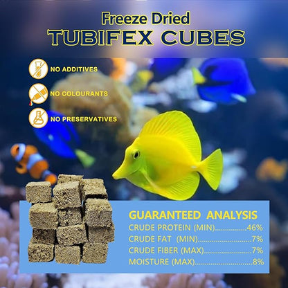 Freeze Dried Tubifex Worms Cubes 3.5 oz – High Protein Floating Fish Food for Betta, Discus, Cichlids, Tropical Fish, Goldfish, Koi & Turtles