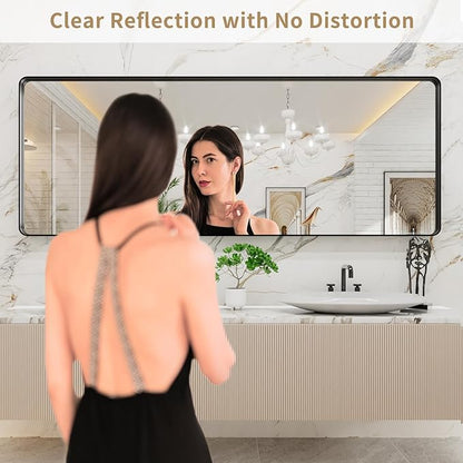 LOAAO 84x32 Inch Black Metal Framed Bathroom Mirror