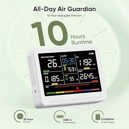 bonoch 16 in 1 Air Quality Monitor Indoor 10h-Battery & 5.5" Display 9 AQI+7