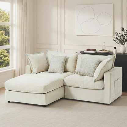 ModernMate 83" Modular Sectional Sofa, L Shaped Couch Set for Living Room, Down Filled Cloud Couch with Storage Ottoman, 2 Seater Loveseat Deep Seat Sofa, Chenille, Beige