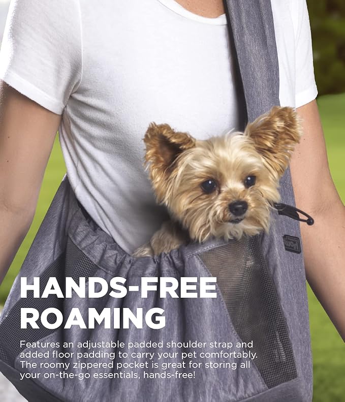Outward Hound PupPak Sling Dog Carrier, Grey – Hands-Free Sling for Small Pets up to 15 lbs, Adjustable Strap, Mesh Ventilation, Zippered Pocket, Drawstring Fit – Ideal for Travel & Adventures