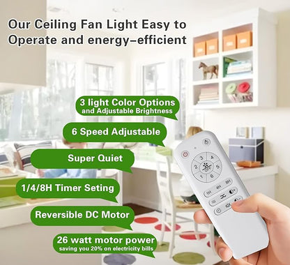 Gaizw 42 inch Ceiling Fan with Light and Remote Control, 3 Blades Ceiling Fans