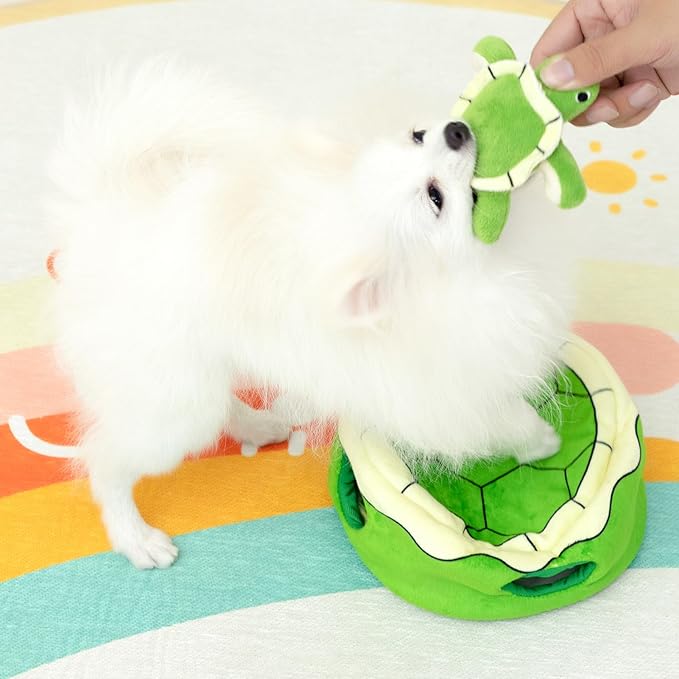 Hollypet Squeaky Dog Toy, Interactive Plush Hide and Seek Dog Toys for Small Medium Sized Dogs and Non-Aggressive Chewers, Puppy Teeth Clean Chew Toys, Turtles