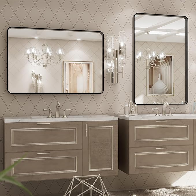 LOAAO 20X30 Inch Black Metal Framed Bathroom Mirror