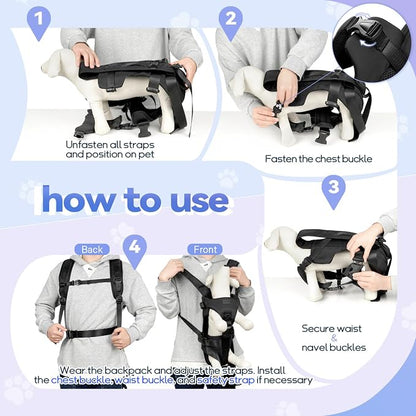 YUDODO Front Pet Carrier Backpack for Small Dog, Legs Out Dog Chest Carrier | Safety Belt, Ergonomic Support, Hands Free, Durable & Comfortable, For Walking Hiking Cycling, Black, L