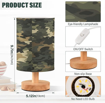 Green Vintage Camouflage LED Table Lamp for Bedroom Bedside Lamp with USB Charging Ports Decor Nightstand for Living Room Reading Dorm Desk Home Office