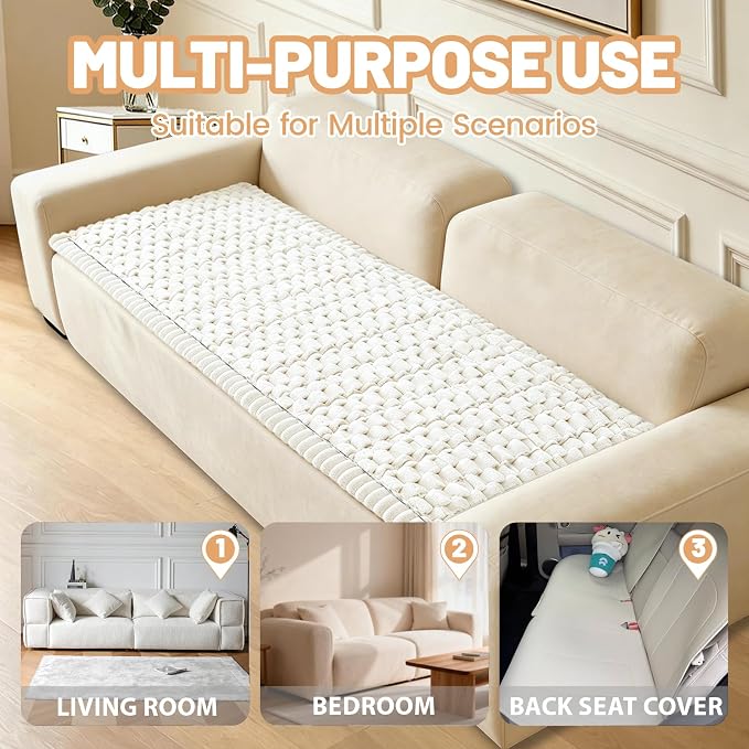 Waterproof Couch Cover for Dogs Washable,Nonslip Fuzzy Durable Pet Friendly | Soft Slipcovers for 3 Cushion Sofa Cover,Plush Thick Protector Fits Mat Bed Leather & Fabric Couches (Beige 27.6"x82.7")