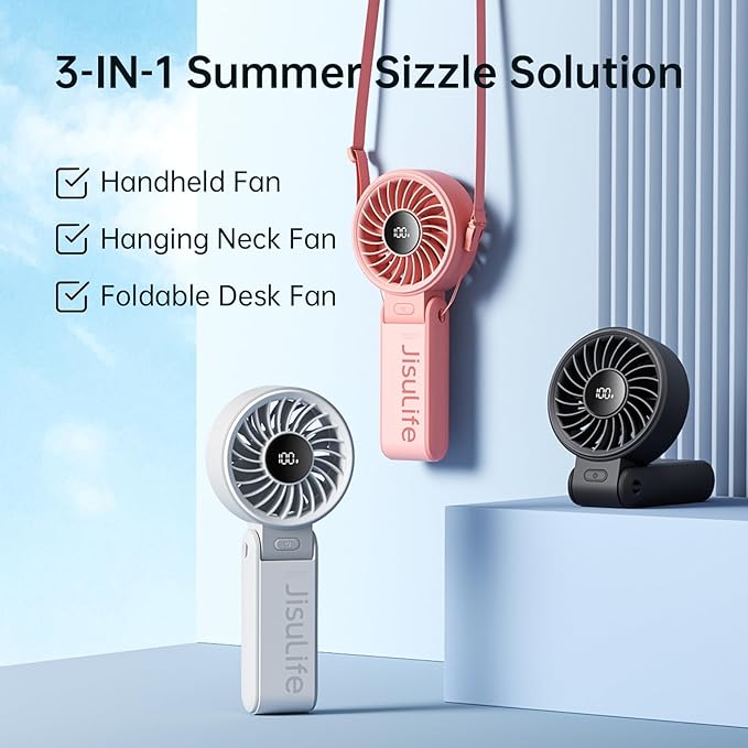 JISULIFE Handheld Fan Life7 – Ultimate Flexibility: High-Power Motor, LED