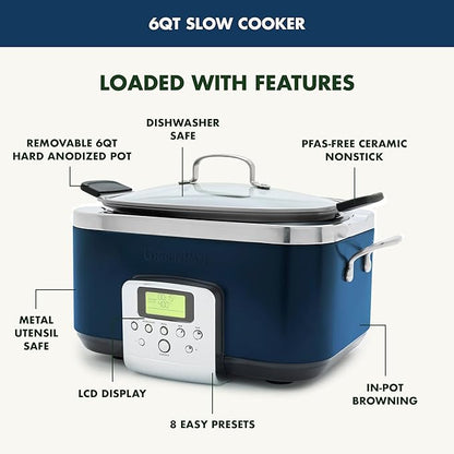 GreenPan Elite 8-in-1 Programmable 6QT Electric Slow Cooker, Dishwasher Safe