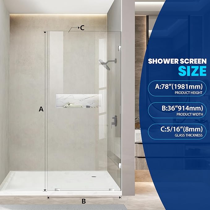 Bathroom Shower Glass Door 36 * 78"