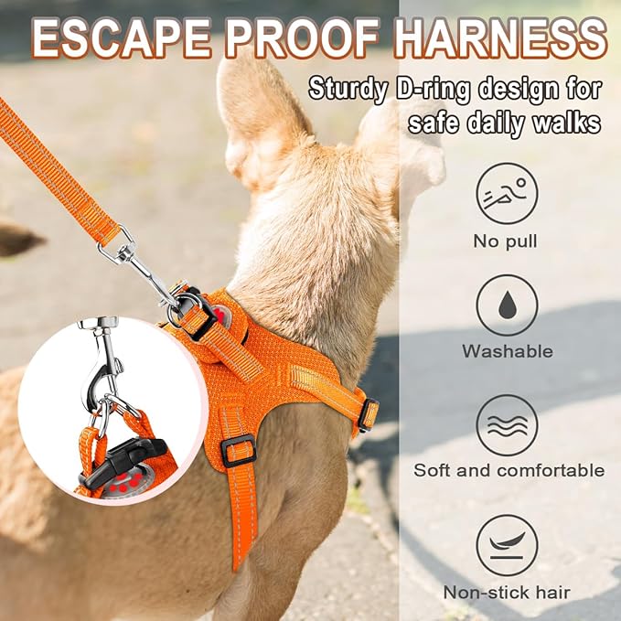Dog Harness Step in Dog Vest Harness, Reflective Adjustable Puppy No Pull Harness Breathable Soft for Small and Medium Dogs Cats, Orange, XXS