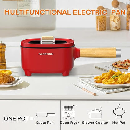 Audecook Hot Pot Electric 2L, Cermic Glaze Non-Stick Frying Pan 8 Inch