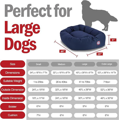 Majestic Pet Bagel Calming Dog Bed, 40 Inch Large, Round, Washable, Blue | Cozy Soft Fluffy Donut Pet Bed with Spine Support for Head Rest – Anti-Anxiety Comfort for Puppies & Dogs, 40x29x9 Inches