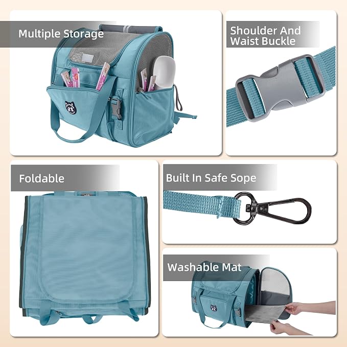 Expandable Cat Carrier Backpack for Large Cats - Airline Approved Pet Carrier Backpack for Small Dogs, Hiking & Travel, Waterproof with Breathable Mesh, 22lbs Capacity (Polar Blue, Large)