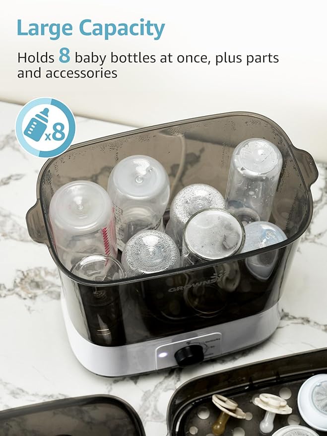Grownsy Adjustable 4 in 1 Large Bottle Sterilizer and Dryer, 8 Bottles Capacity