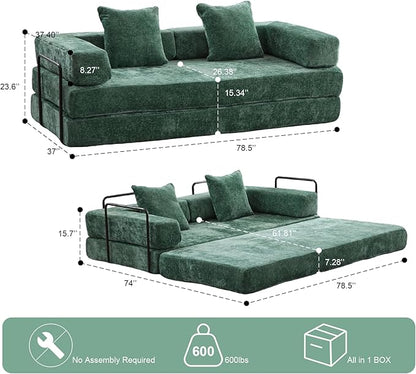 Floor Couch,Compression Sofa,Convertible Floor Sofa Bed-with Pillow Back Support Armrest,Comfy Futon Couch Lounge Sleeper Bed,Flannel Fabric,for Living Room Bedroom (Dark Green)