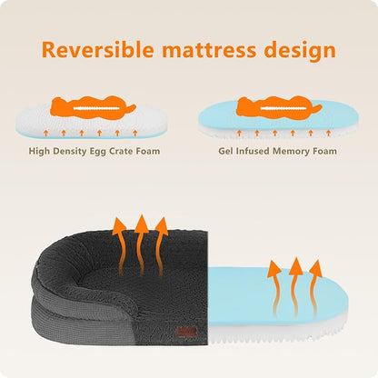 Dwanton Orthopedic Dog Bed for Medium Dogs with Gel Memory Foam, Waterproof Dog Sofa, Washable Pet Bed with Four Sided Bolster Cushion, Removable Cover & Non-Slip Bottom, 36", Plush-Dark Grey