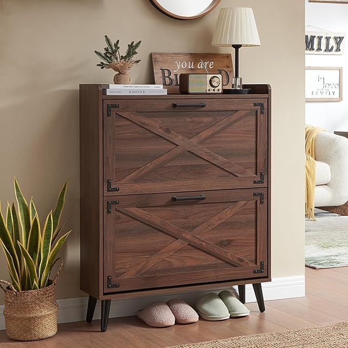 Shoe Storage Cabinet, Farmhouse Shoe Organizer