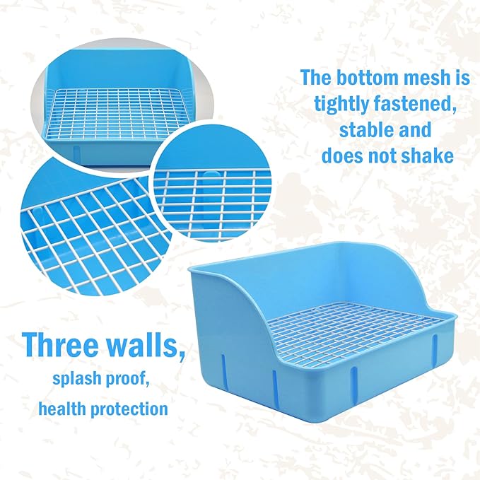 12Pcs Rabbit Litter Box for Cage, Bunny Potty Trainer Corner Guinea Pig Plastic Square Grate Toilet, Pet Bedding Litter Box for Small Animal Ferret Hamster Hedgehog (Blue)
