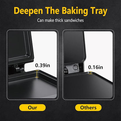 Aigostar Sandwich Maker with Non-stick Deep Grid Surface