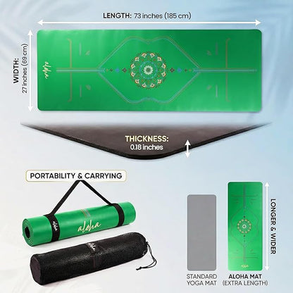Aloha Bliss Premium Yoga Mat – 72” x 27 - Thick, Non-Slip & Durable | Sweat-Resistant, Lightweight & Portable | Perfect for Yoga, Pilates, Home Workouts, Gym & Studio Practice - Eco-Friendly