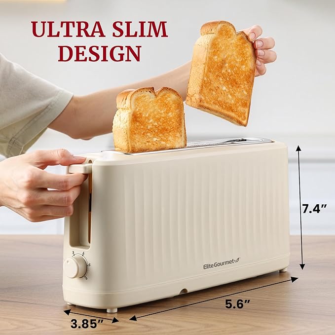 Elite Gourmet ECT2517C SLIMTOAST™ 2-Slice, Long Slot Toaster, Cool-touch Body