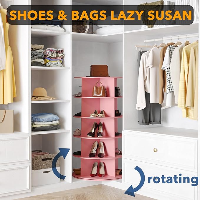 SpaceAid 5 Tier Rotating Shoe Rack Tower, Spinning Shoe Display Lazy Susan