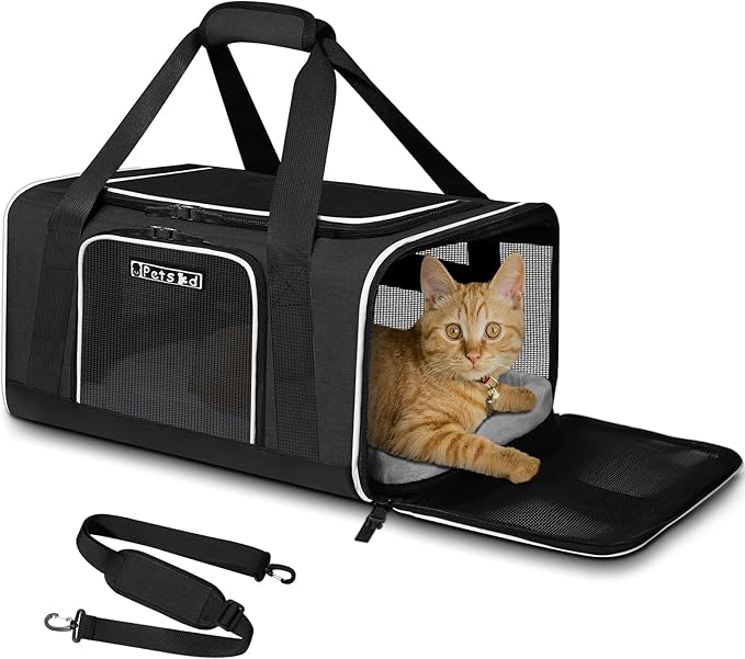 Small Pet Carrier 18" L x 13" W x 9.5" H Airline Approved, Black | for Southwest Airlines, Lockable Safety Zippers and Anti-Scratch Mesh, Pets Under 10 lbs