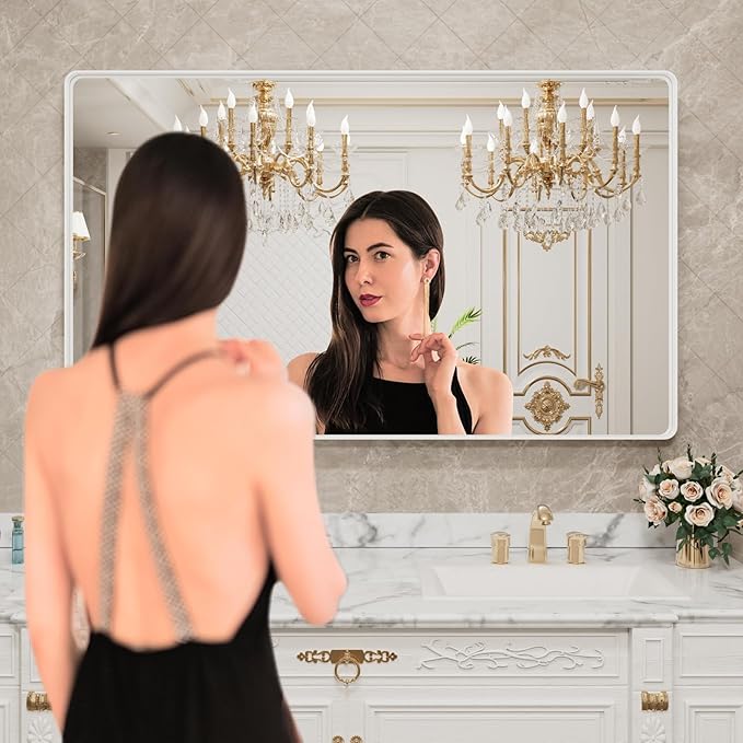 LOAAO 55x30 Inch White Metal Framed Bathroom Mirror