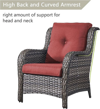 Rilyson Wicker Patio Furniture Sofa Set - 6 Piece Rattan Outdoor Patio Sectional Conversation Sets with 2 Sofa,2 Armrest Chairs and 2 Ottomans for Porch Deck Garden(Mixed Grey/Red)