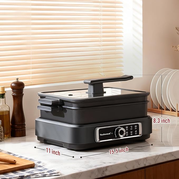 Electric Skillet, Techwood 7.5-Quart 2-in-1 Versatile Multi-Cooker