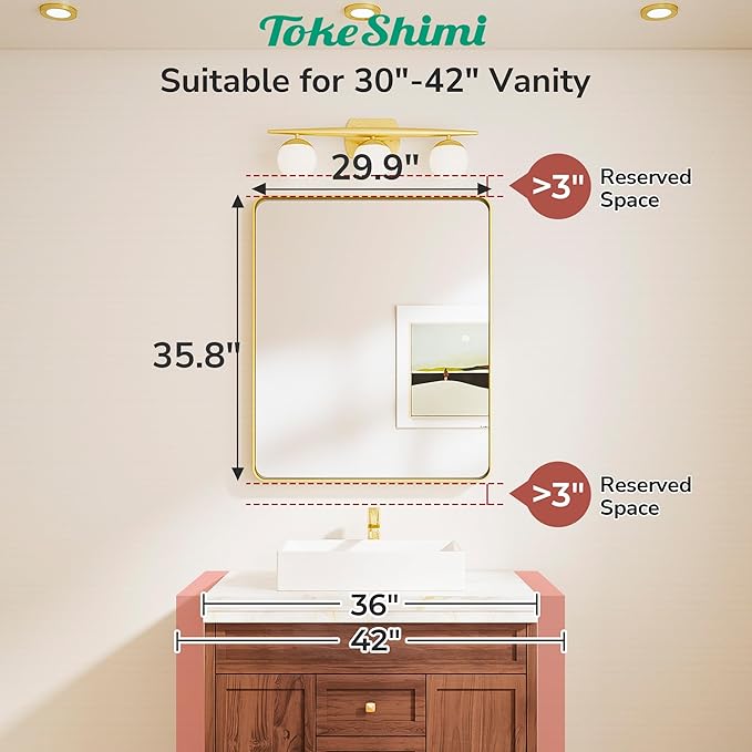 TokeShimi 30x36 Brushed Gold Mirror