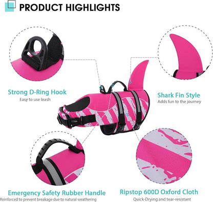 Dog Life Jacket High Flotation, Reflective Dog Life Vest for Swimming, Adjustable Dogs Life Preserver Rescue Handle Spring Summer Pool for Small, Medium, Large Dogs (Pinkwhite,XXL)