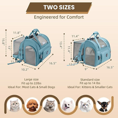 Expandable Cat Carrier Backpack for Large Cats - Airline Approved Pet Carrier Backpack for Small Dogs, Hiking & Travel, Waterproof with Breathable Mesh, 22lbs Capacity (Polar Blue, Large)
