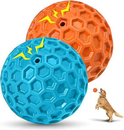 2 Pack Indestructible Squeaky Dog Balls, Cleans Teeth, Relieves Anxiety, Interactive Dog Toy for Aggressive Chewers, Rubber Ball Breeds, Outdoor Waterproof