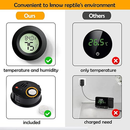 Reptile Tank Accessories, 2 PCS Reptile Thermometer and Humidity Gauge for Bearded Dragon, Jumping Spider, Leopard Gecko, Hermit Crab, Gecko, Ball Python, Lizard