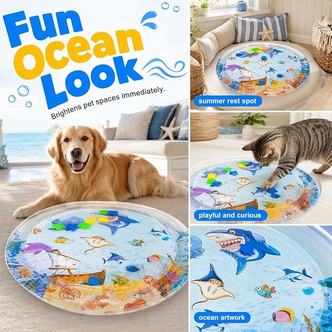 Cat Water Mat with Fish, 2026 New Interactive Cat Mat, Cat Mat for Indoor Activity, Portable Pet Water Play Mat for Cats and Dogs，B：Small,25"