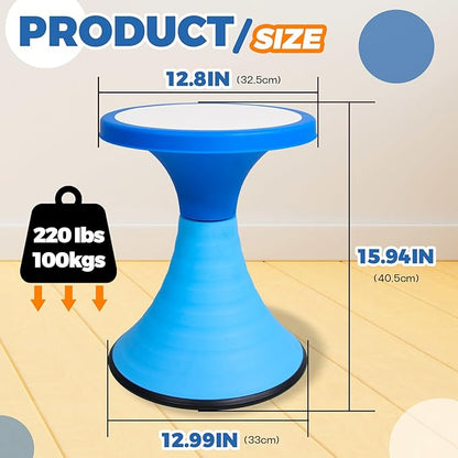 AOBOTE Kids Wobble Stool, 360° Rotatable Children Swivel Chair with Color Block Design, 100KG Load Bearing, for Home and Classroom Learning, Ages 6+ (Blue)