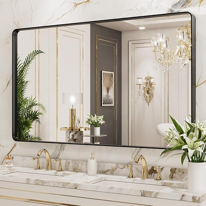 LOAAO 50X30 Inch Black Metal Framed Bathroom Mirror