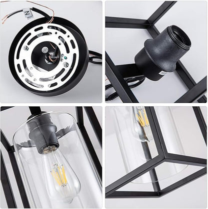 MAYNA 1-Light Farmhouse Pendant Light, Black Metal Cage Light Fixtures with Adjustable Chain and Glass Shade,Hanging Lights for Kitchen Island,Porch,Hallway