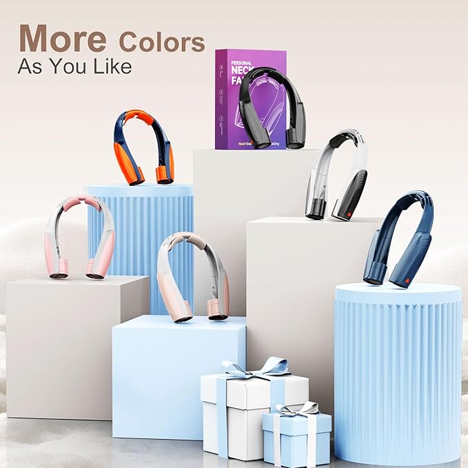 AI Portable Neck Fan with 6 Powerful Speeds, 8000mAh Battery Operated USB-C